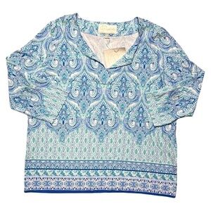 Cappagallo Blue Sea Glass Long Sleeve Blouse PL